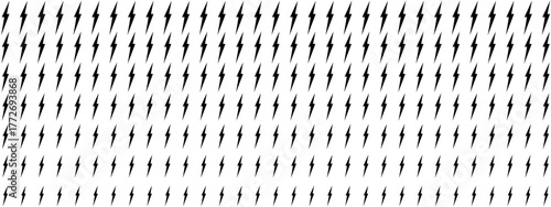 Thunderbolt pattern. Electric flash light texture. Black blitz shapes on white background. Power or danger, speed or strike, shock or boom comic cartoon effect. Vector graphic illustration