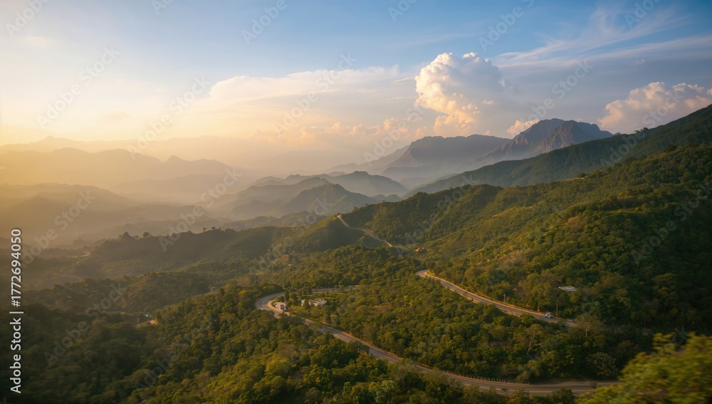 Naklejka premium Scenic Mountain Routes In Myanmar, highlighting seasonal change