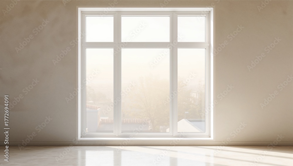 Fototapeta premium Spacious contemporary backdrop with a luminous white window