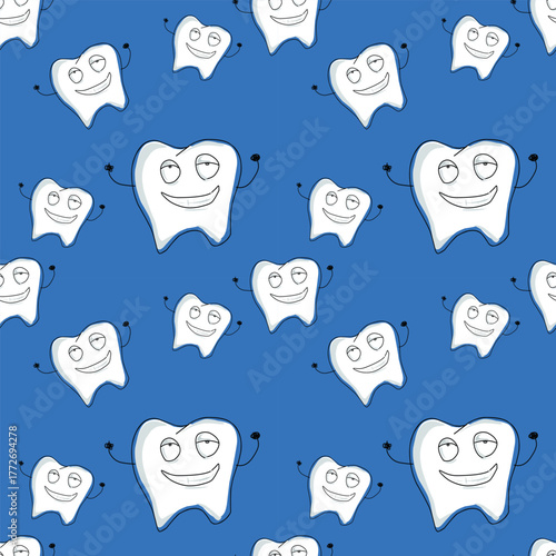 seamless pattern with healthy tooth background cartoon character vector stock 