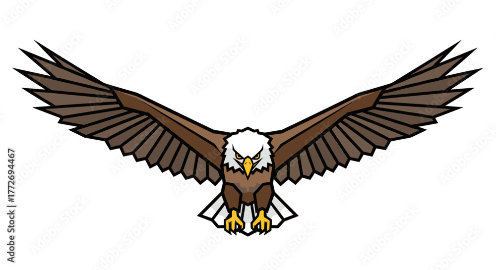 Obraz premium Bald eagle soaring illustration vector image for graphic design and wildlife art projects with wings spread wide