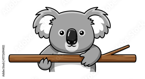Cute koala bear holding branch drawing vector illustration for kids and animal lovers design project
