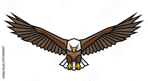 Bald eagle soaring illustration vector image for graphic design and wildlife art projects with wings spread wide