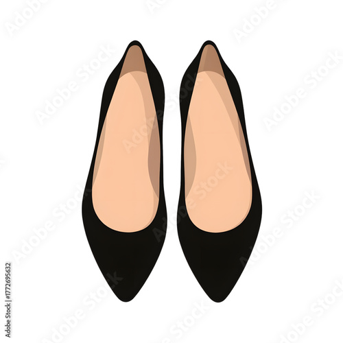 Elegant black pointe shoes on transparent background, minimalistic design