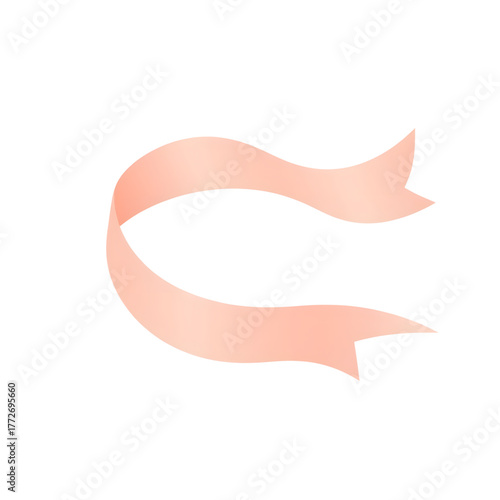 Soft pastel ballet ribbon curled on transparent  background, elegance in design
