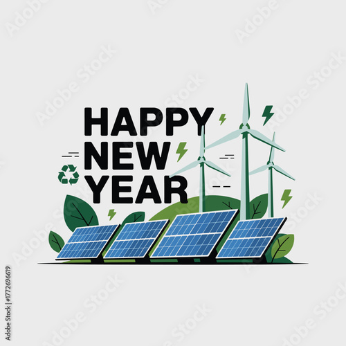 Sustainable New Year Banner Vector  Clean Energy Flat Design