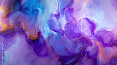 nebula liquid art, vibrant colors blending in water, soft glowing swirls of blue, purple, pink and gold, ethereal cosmic shapes, abstract fluid