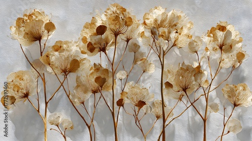 Hyper-realistic Artwork of Aged Dry Autumn Blooms in a Minimalist Cutout Design on a Transparent Canvas with Emphasis on Fine Textural Details and Subtle Shadows