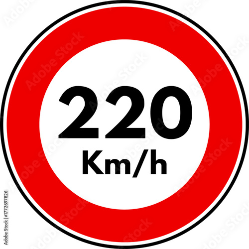 Speed Limit 220 Sign Vector, Speed Limit 220 kmh Traffic Sign
