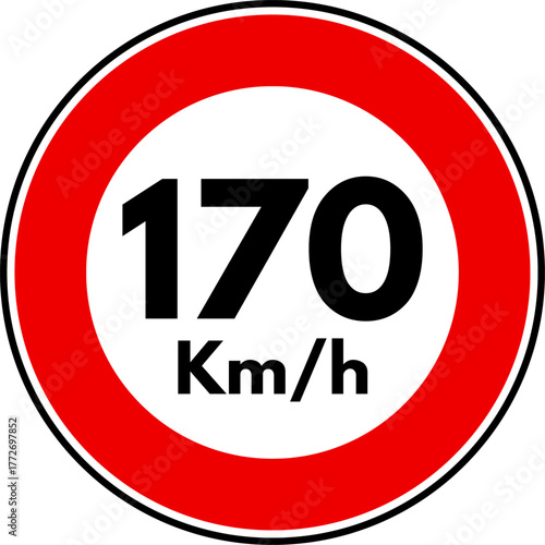 Speed Limit 170 Sign Vector, Speed Limit 170 kmh Traffic Sign