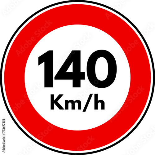 Speed Limit 140 Sign Vector, Speed Limit 140 kmh Traffic Sign