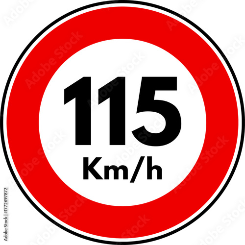 Speed Limit 115 Sign Vector, Speed Limit 115 kmh Traffic Sign