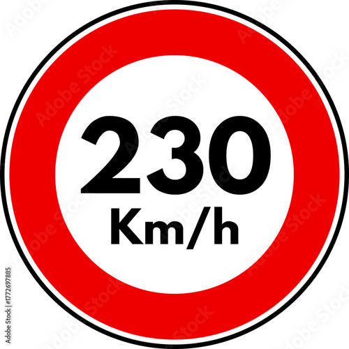 Speed Limit 230 Sign Vector, Speed Limit 230 kmh Traffic Sign