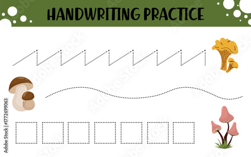 Printable Handwriting Practice with Cute Mushroom Theme