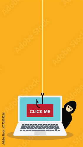 Hacker using click me bait to steal confidential data, personal information and credit card detail. Hacking concept	