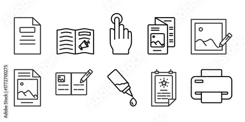 Print icon set collection in outline style. Icon pack contain print, Assessment, analysis, performance, improvement, review, judgment, feedback, criteria, results, outcome