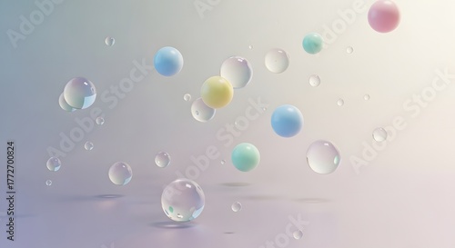 Wallpaper Mural Abstract composition of colorful floating spheres and bubbles on soft gradient background Torontodigital.ca