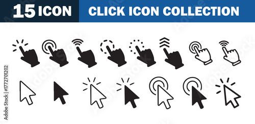 Click Hand and Cursor Icon Collection – Mouse Pointer and Touch Gesture Icons Set