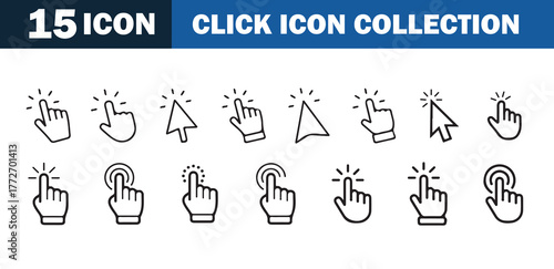 Click Hand and Cursor Icon Set – Outline Click Icons for Web, App, and UI Design