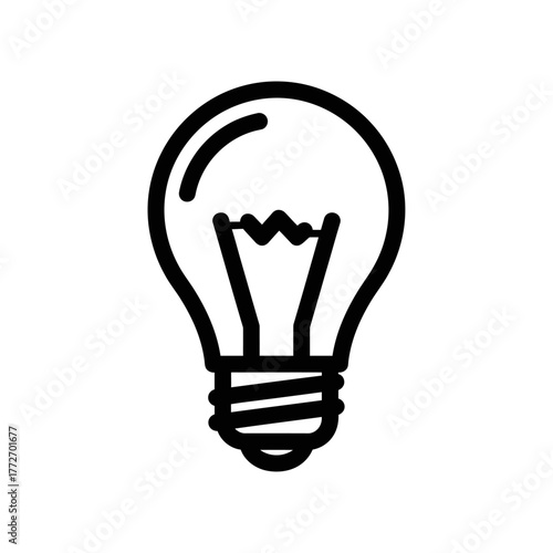 A simple black line art icon of a classic incandescent lightbulb with a screw base and filament.