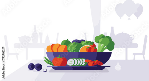 Fresh and Healthy Salad Bowl Illustration A Colorful Display of Vegetables and Produce