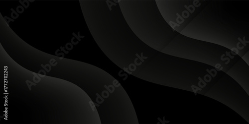 Dark black background abstract 3D geometric with wave effect decoration. Vector illustration