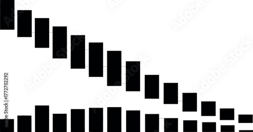 Abstract representation of descending and ascending bars on a white background, symbolizing data trends or musical notes.