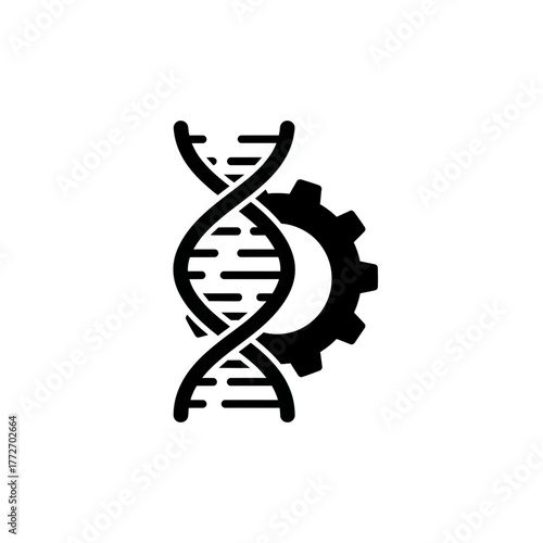 DNA Helix with Gear — Biotechnology and Engineering Silhouette