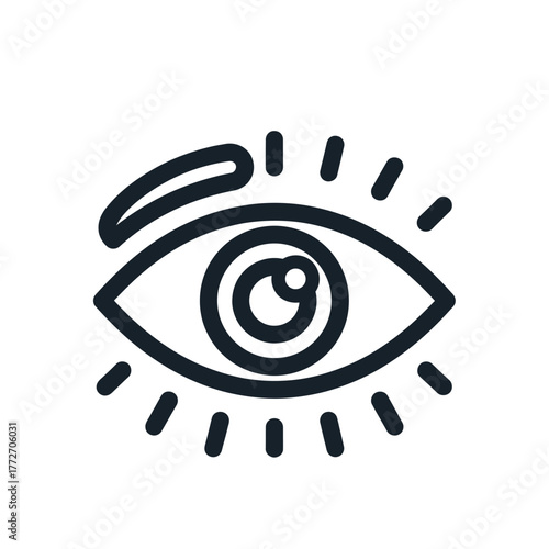 Stylized Eye Icon with Lashes and Eyebrow in Black Outline.