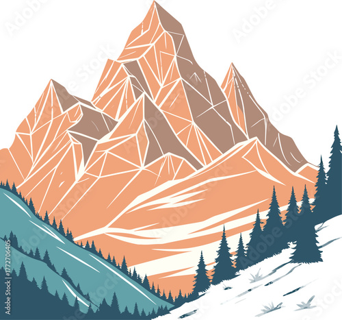 Geometric mountain landscape sunrise sunset nature outdoor adventure scenery isolated on transparent background