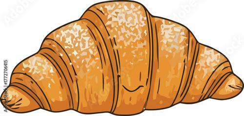 Golden Brown Croissant with a Subtle Smile Isolated on White Background