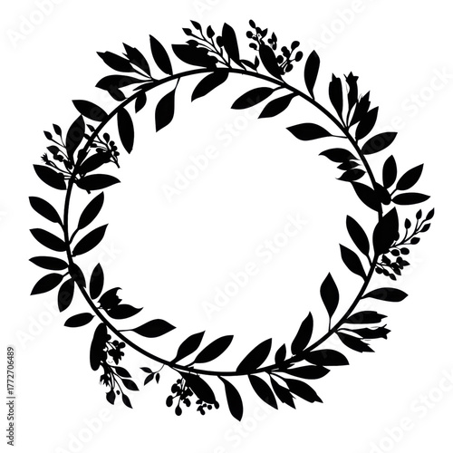 Botanical Wreath Illustration Floral Frame Design Element Line Art Minimalist Decoration Black