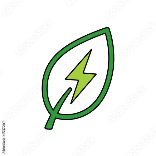 Stylized green leaf icon with a vibrant lightning bolt, symbolizing clean and renewable energy.