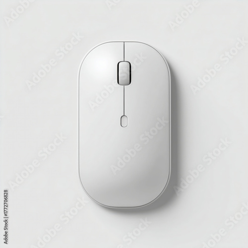 Minimalist white computer mouse top view on white background