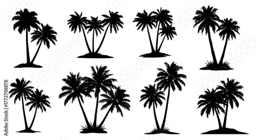 Silhouettes of palm trees create a tropical island vibe, perfect for vacation or summer themes and.