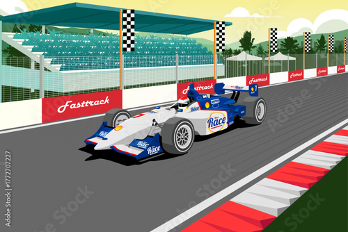 Vector Illustration of a championship auto racing teams car fast vehicle perspective in track