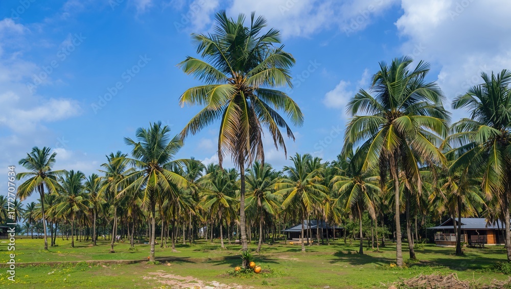 Fototapeta premium Plantation of coconut palm trees in a tropical region