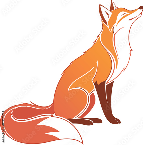 Majestic sitting fox with expressive eyes and flowing tail realistic rendering isolated on transparent background