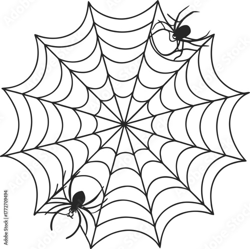 Eerie spiderweb with spiders halloween decoration element for spooky ambiance isolated on transparent background