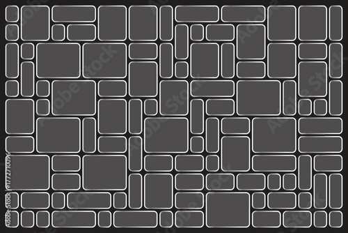 Silver lined gray rounded rectangle pattern seamlessly fills a solid black background space perfectly