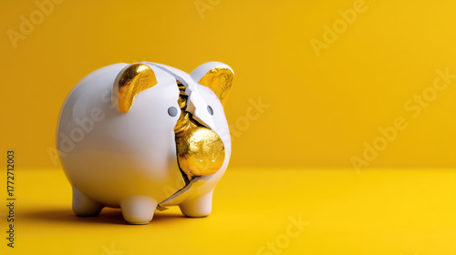 Cracked piggy bank revealin...