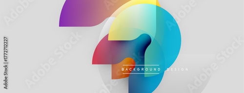 Abstract colorful shapes overlap, creating dynamic visual effect. Light background enhances vibrant hues, modern design element.