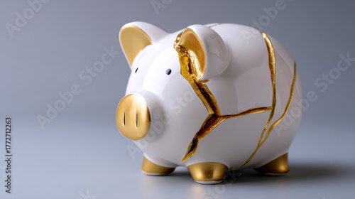 Cracked piggy bank revealin...