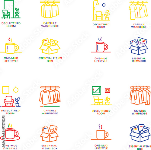 Minimalist Icons Representing Lifestyle Concepts declutter