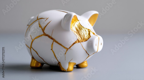 Cracked piggy bank revealin...