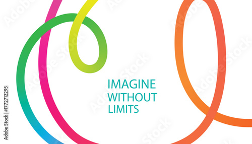 Colorful gradient ribbons forming abstract shapes with teal text Imagine Without Limits background