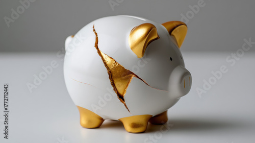 Cracked piggy bank revealin...
