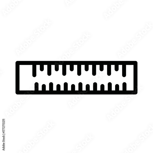 Minimalist black line art icon of a double-sided rectangular ruler with measurement ticks.