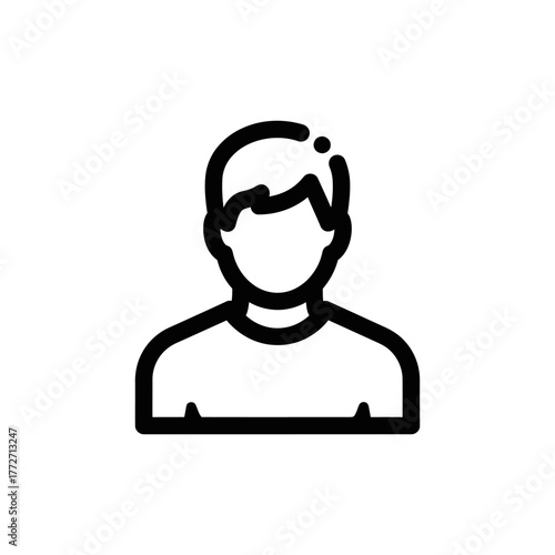 Minimalist black line art icon of a generic persons upper body, simple avatar.