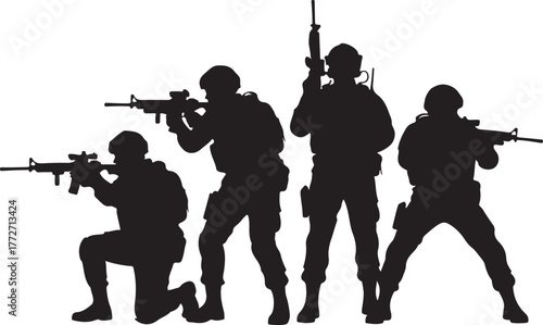 silhouette of men soldiers with weapons, soldiers silhouette vector illustration